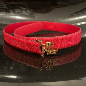 Ralph Lauren Red Belt with Gold RL Buckle